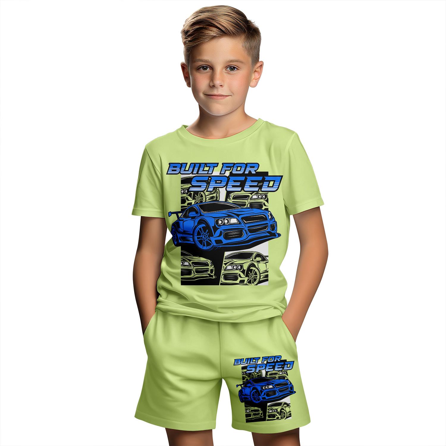 

2024 Новый автомобиль Лето короткий рукав футболка костюм шорты дети малышей младенческой одежды 3D мультфильм принт мода мальчики девочки 130 cm