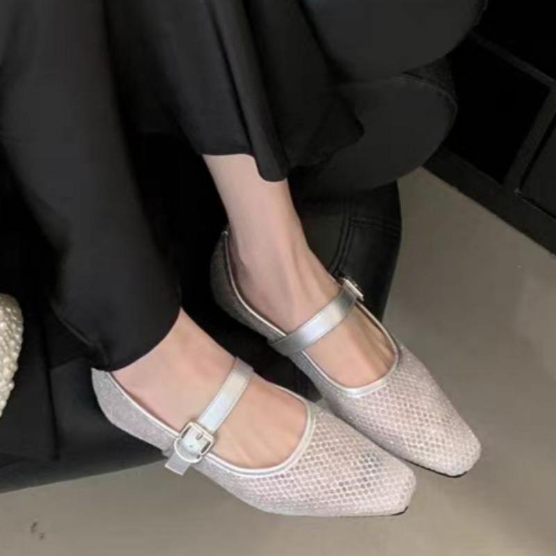 Fashion Summer New Style Flat Shoes for Women Square Head Shallow Mouth Mesh Cloth Soft Sole Anti-slip Wear-resistant Single Shoes