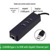 Type-C to RJ45 Gigabit Ethernet USB 3.0 Hub Splitter for Digital Accessories