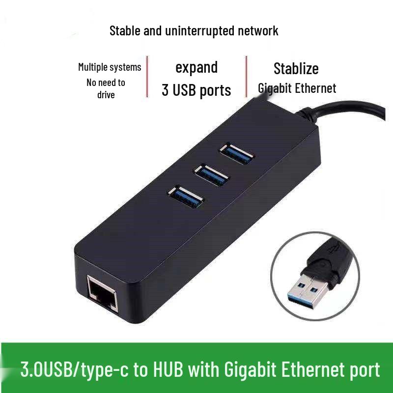 Type-C to RJ45 Gigabit Ethernet USB 3.0 Hub Splitter for Digital Accessories
