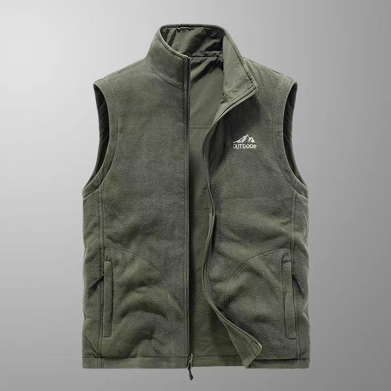 Double-sided Wear New Multi-pocket Vest Men's Winter Velvet Vest Plus Size Fleece Vest Jacket
