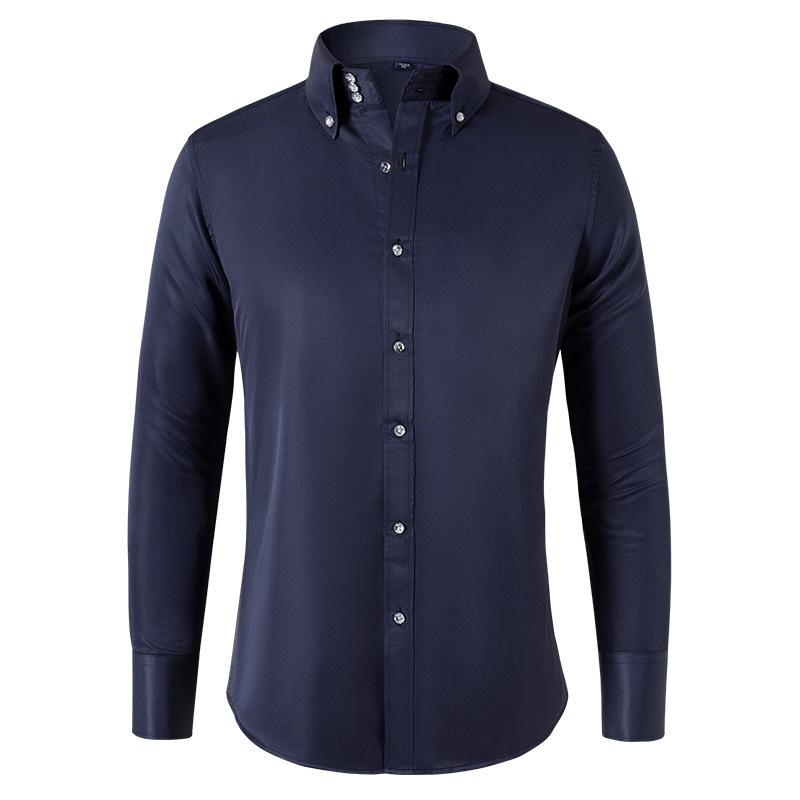 

Men s Solid Black Slim Fit Long Sleeve Button Down Dress Shirt S синий
