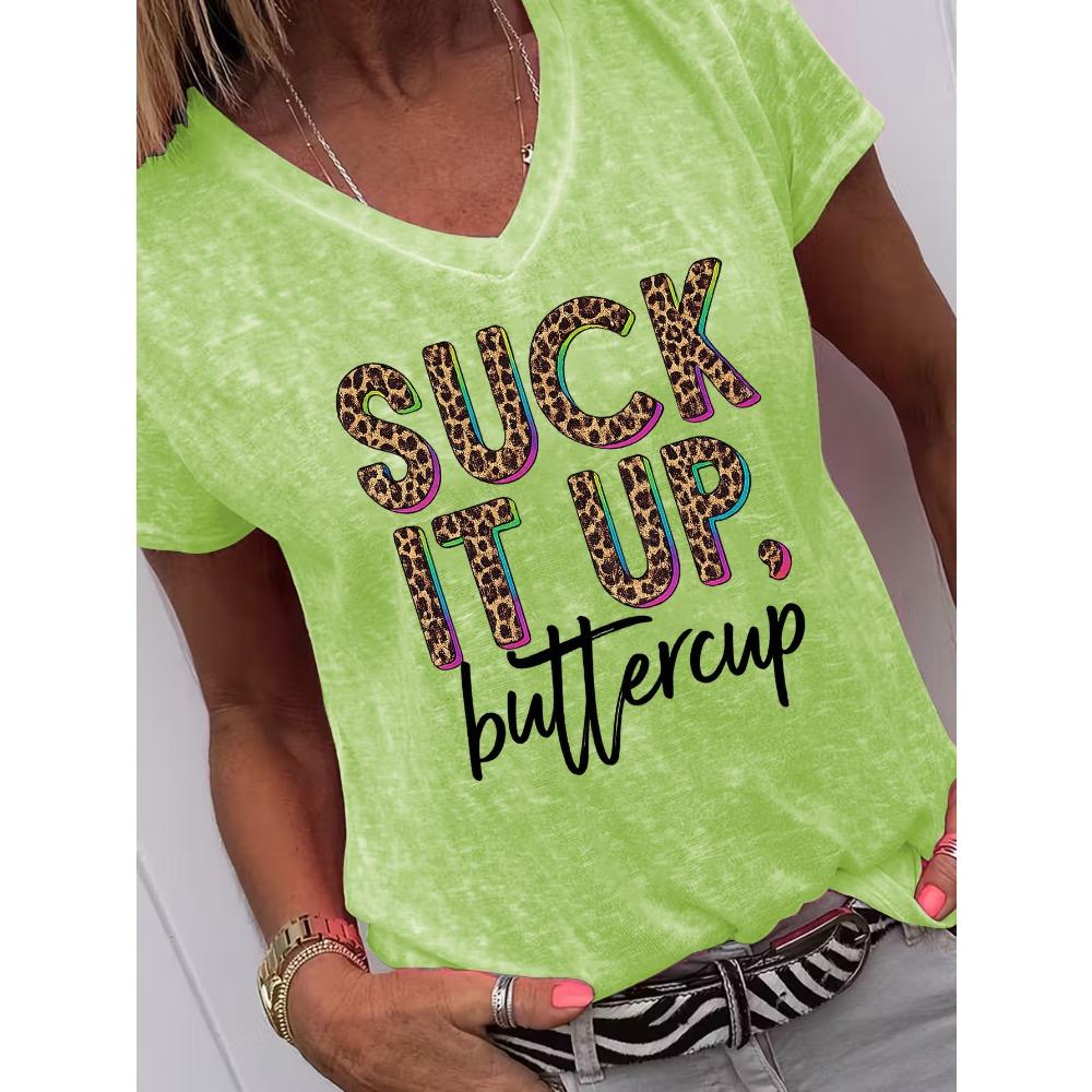 Plus Size, Cat Print Plus Size T-Shirt Short Sleeve V-Neck Women's Top