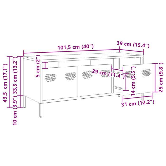 VidaXL Meuble TV rose 101,5x39x43,5 cm acier laminé à froid, support TV, buffet TV, armoire hifi, banc TV, armoire en métal, 851227