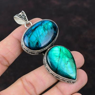 Ciondolo in labradorite con flash al neon Ciondolo in vera pietra preziosa Ciondolo in argento sterling 925 Regalo di gioielli fatti a mano per il suo meraviglioso ciondolo vintage
