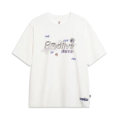Li Ning Badfive Seven Cities Collaboration Fog City Trend Letter Print Sport T-Shirt Unisex Oberteile Off-White AHST875-1