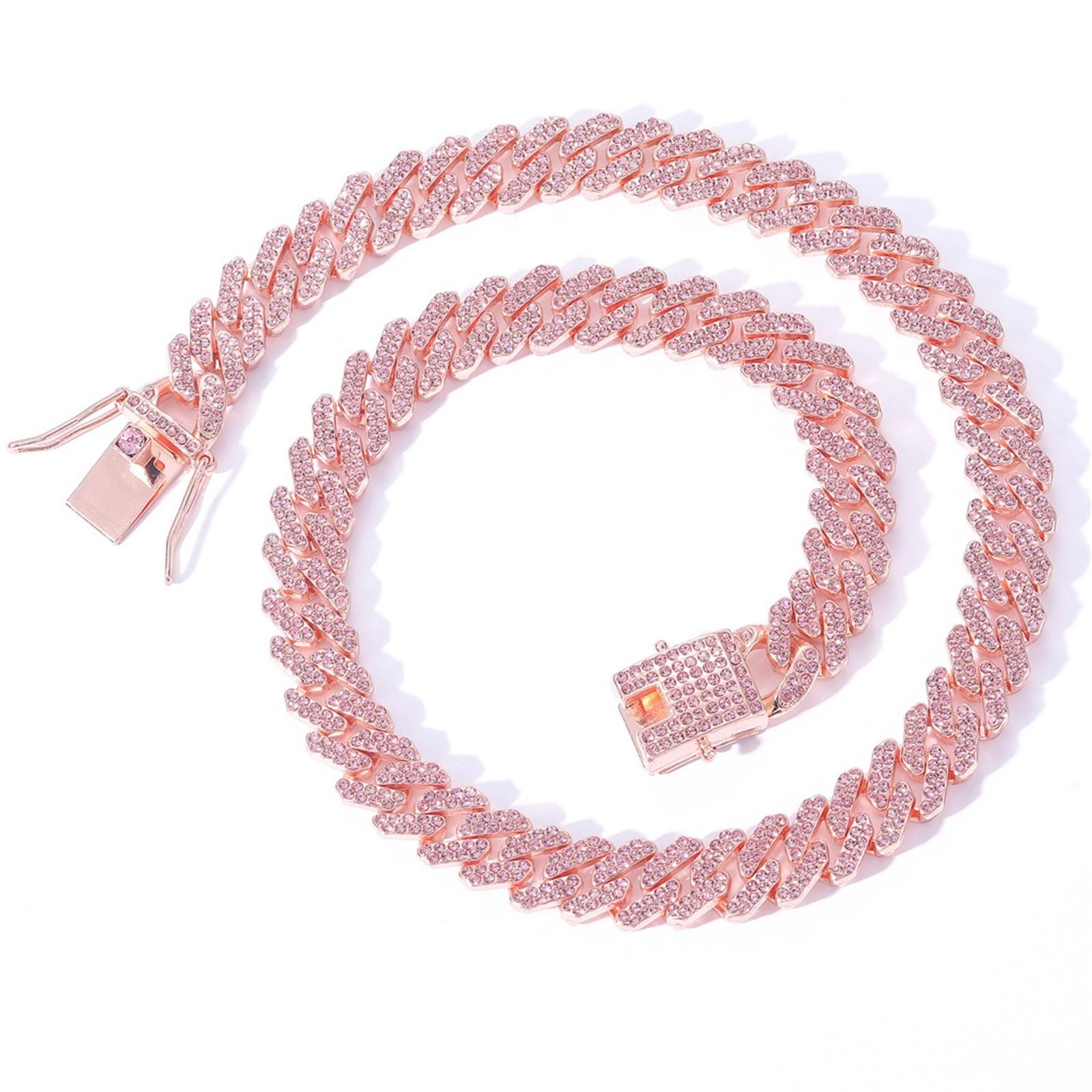 

Чоловіче намисто з кубинського ланцюжка Маямі, кубинський ланцюжок із діамантовим зубцем 12 мм, довжина 18 дюймів, хіп-хоп, коштовності з подарунковою коробкою One Size рожевий колір золота