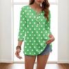 Summer  Women's Fashion Casual Three Quarter Sleeve Flower Buttons Print Round Neck Pullover Top Blouse