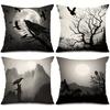 Spooky Halloween Pillows: Ravens, Owls & Moonlit Landscapes Sofa Cushion Cover Holiday Party Decoration Gift