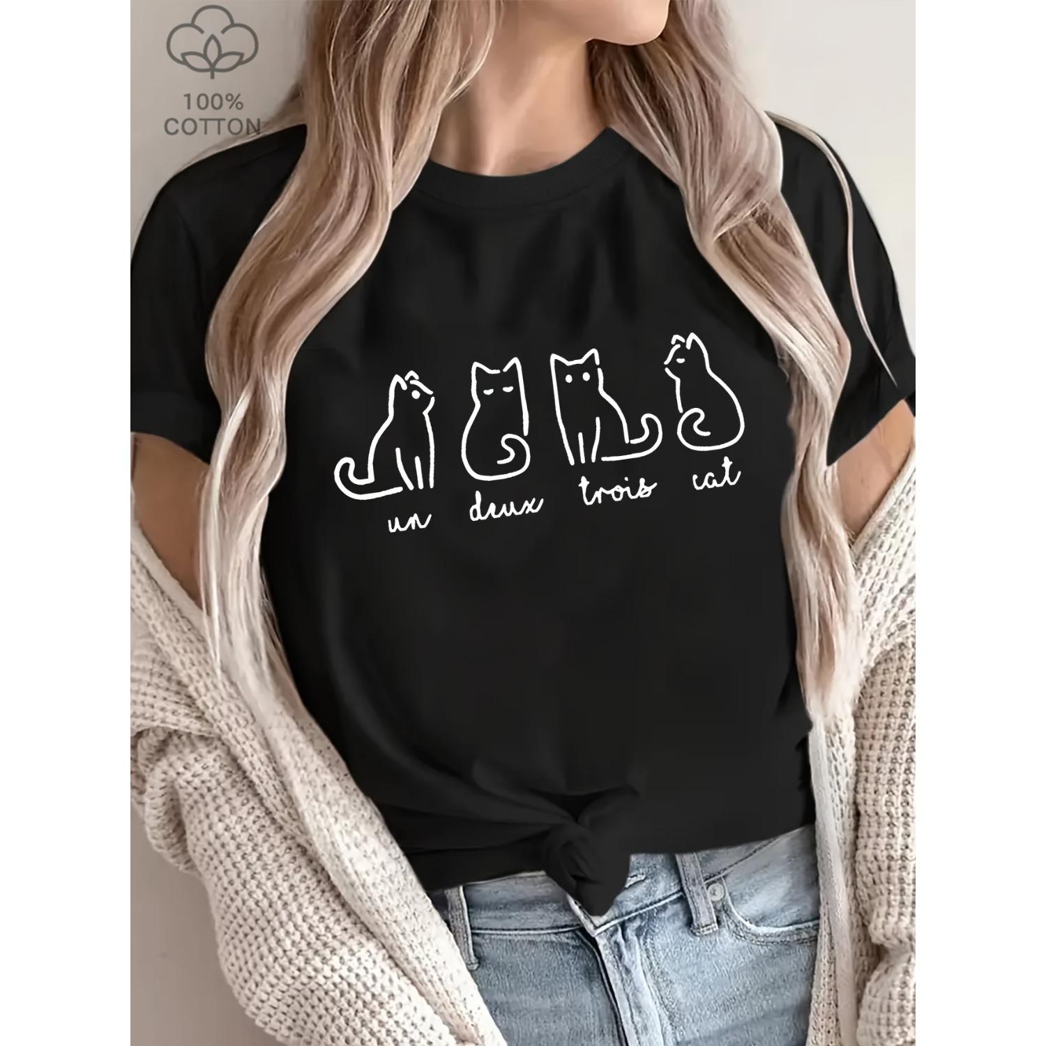 

Four Cats Print Short Sleeve Women s T-Shirt Kawaii Harajuku Women Clothes XL