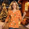 Women's Fashion Casual Three-Quarter Sleeve Christmas Print Neck Top