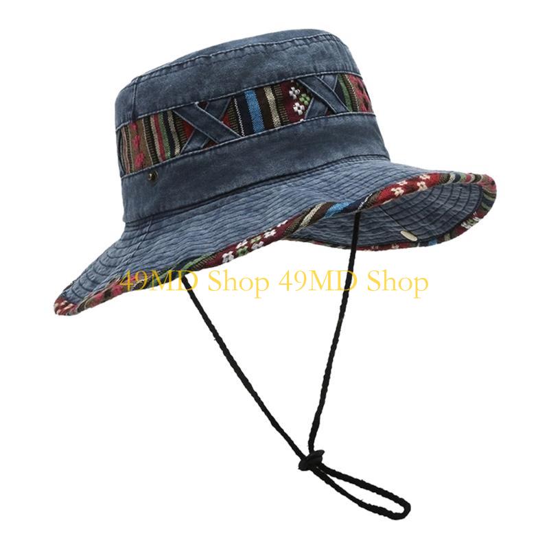 49MD National Fisherman Hat Ethnic Print Cotton Blend Foldable Summer Beach Parties Cap