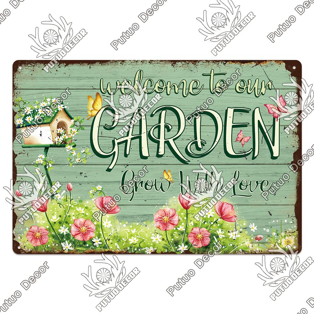 Putuo Decor Garden Vintage Tin Sign Plaques Metal Retro Posters Wall Art Decoration for Backyard Room Rustic Home Farmhouse Gift
