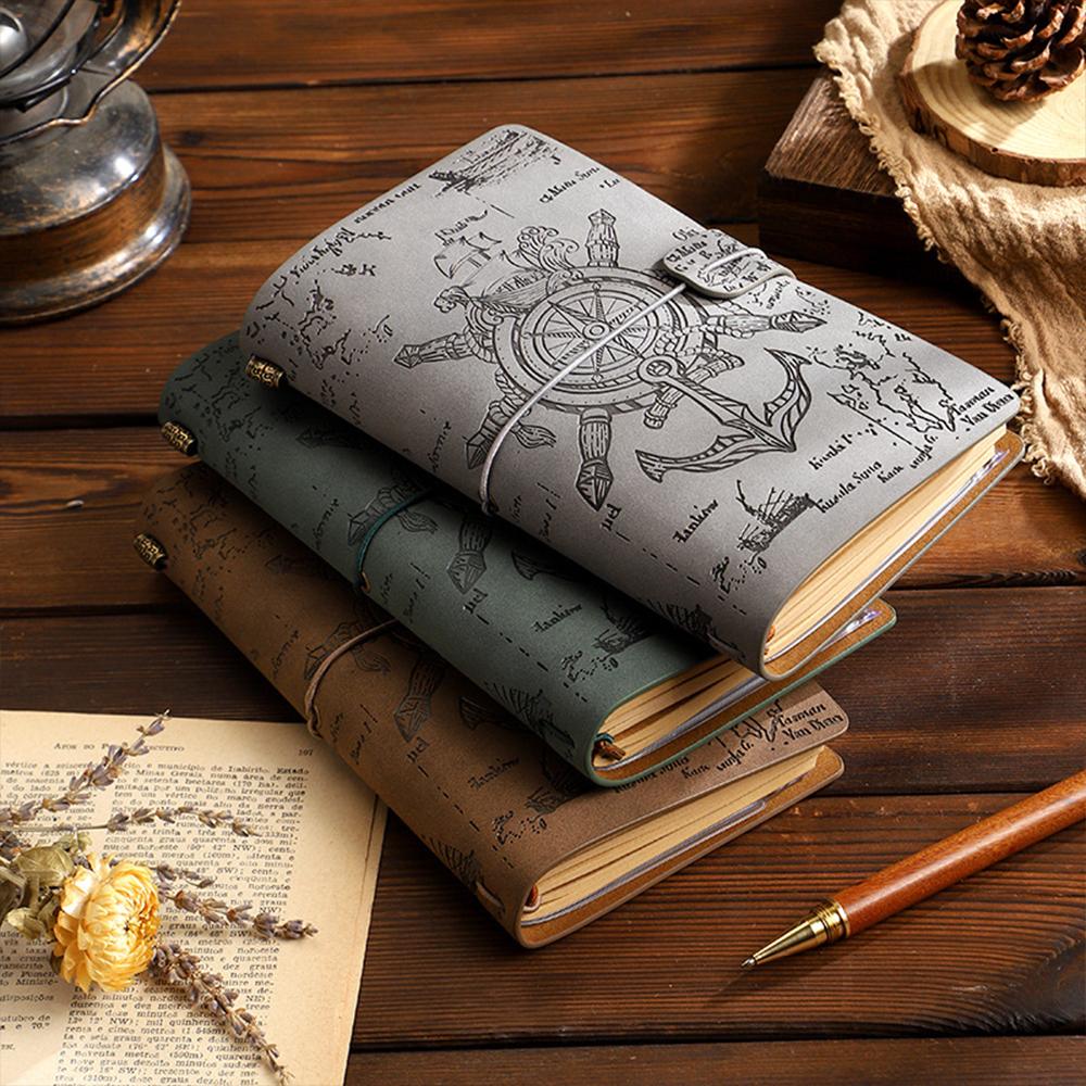 (Logo Can Be Engraved) A6 Student Retro Ledger, Leather Business Notebook with Strap, Notepad, Travel Diary, Portable Memo, Meeting Record Book