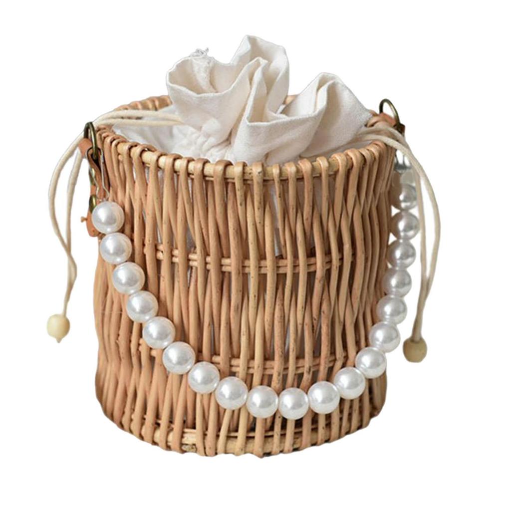 Hand Woven Rattan Handbag for Women Top Handle Boho Small Fashion Bucket Bag Purse Basket