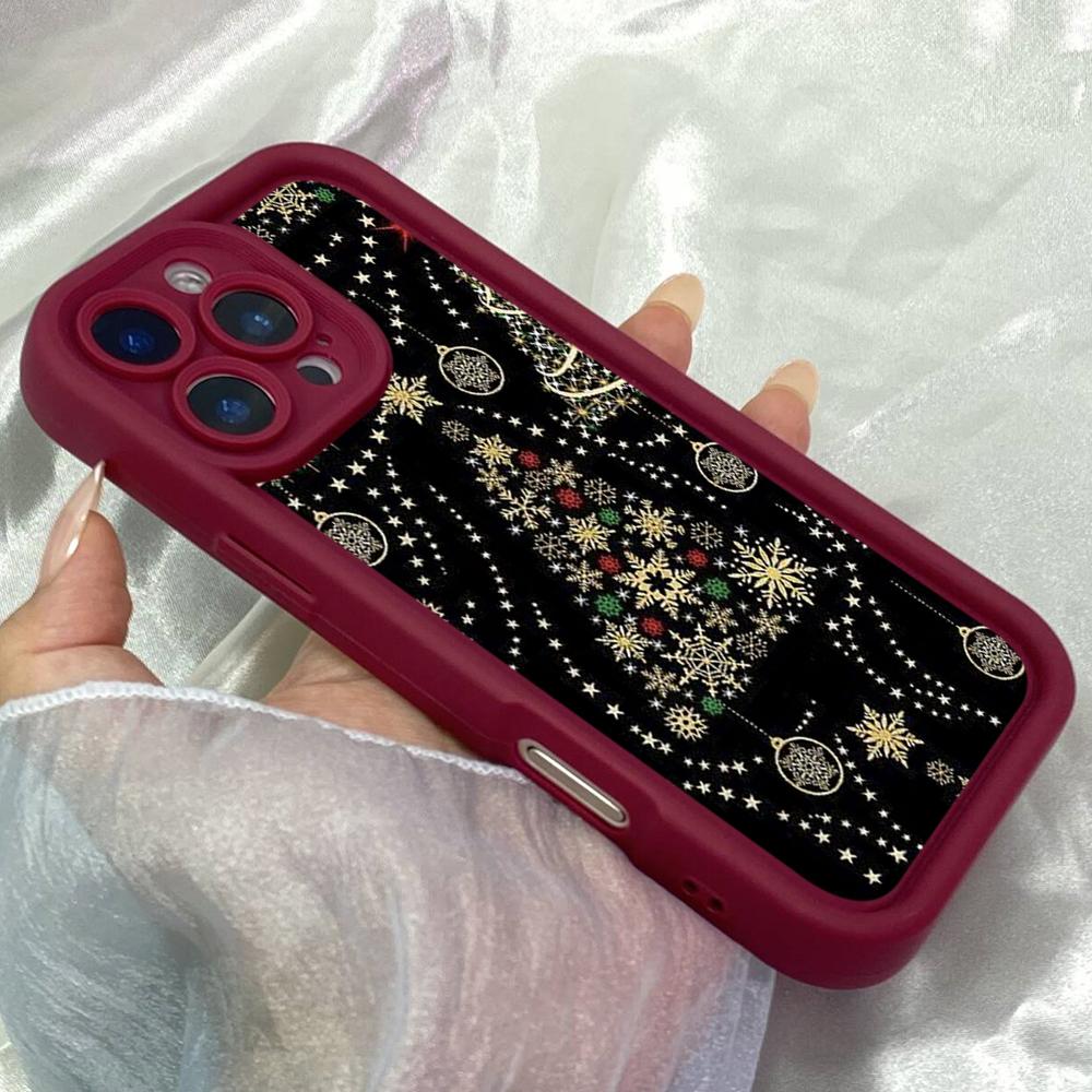 JT135 Christmas Black Golden Snowflake Tree for iPhone 17 16 15 Pro Max Samsung S26 S25 Ultra A17 A16 A07 A56 Xiaomi 15T Redmi 15c 14c 13C Soft Case