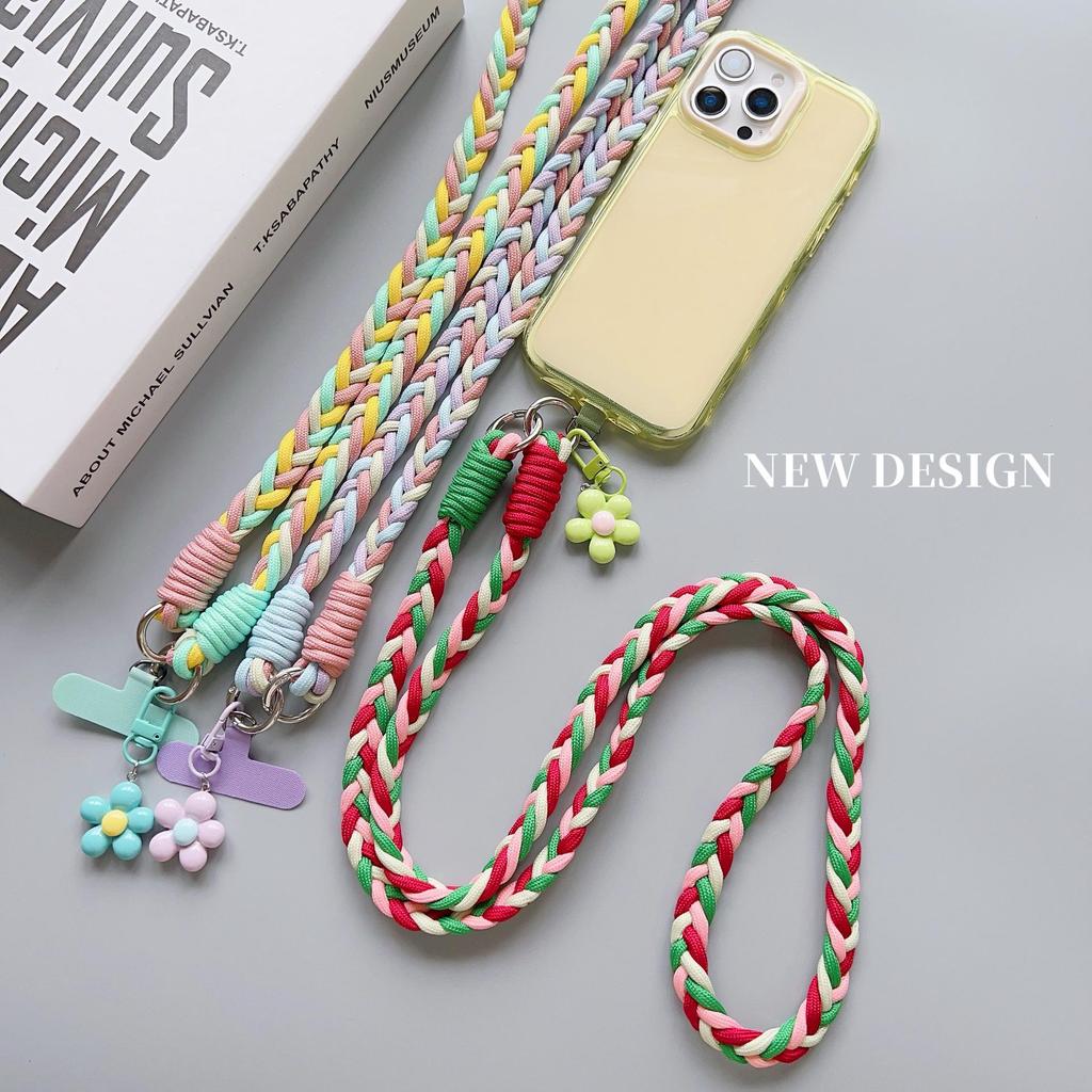 Trendy Multicolor Adjustable Crossbody Phone Lanyard - Thick Braided Anti-Drop Chain