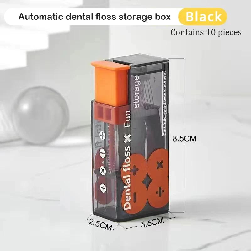 Portable Floss Dispenser Includes 10Pcs Floss Automatic Ejectable Floss Organiser Oral Care Press-on Disposable Flossing Sticks
