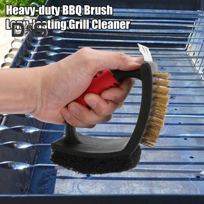 Universal 3 In 1 BBQ Brush Scraper Heat-Resistant Stainless Steel Grill Cleaning Tools for Gas Charcoal And Regular Ovens