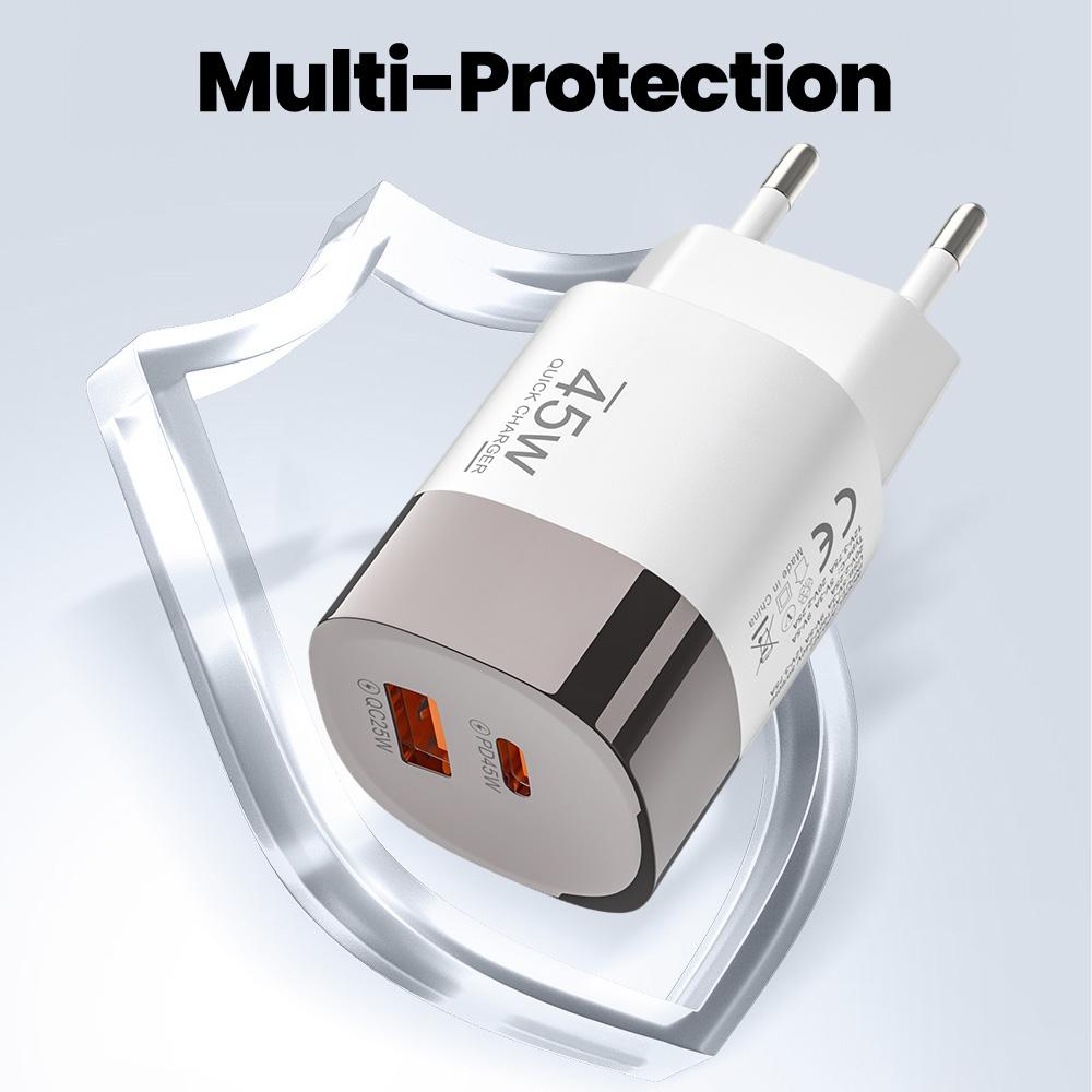 Dual Ports USB Type C Charger Fast Charging 45W QC PD 3.0 Travel Wall Charger Adpater Fast USB Chargers For Phone EU US UK Plug 5