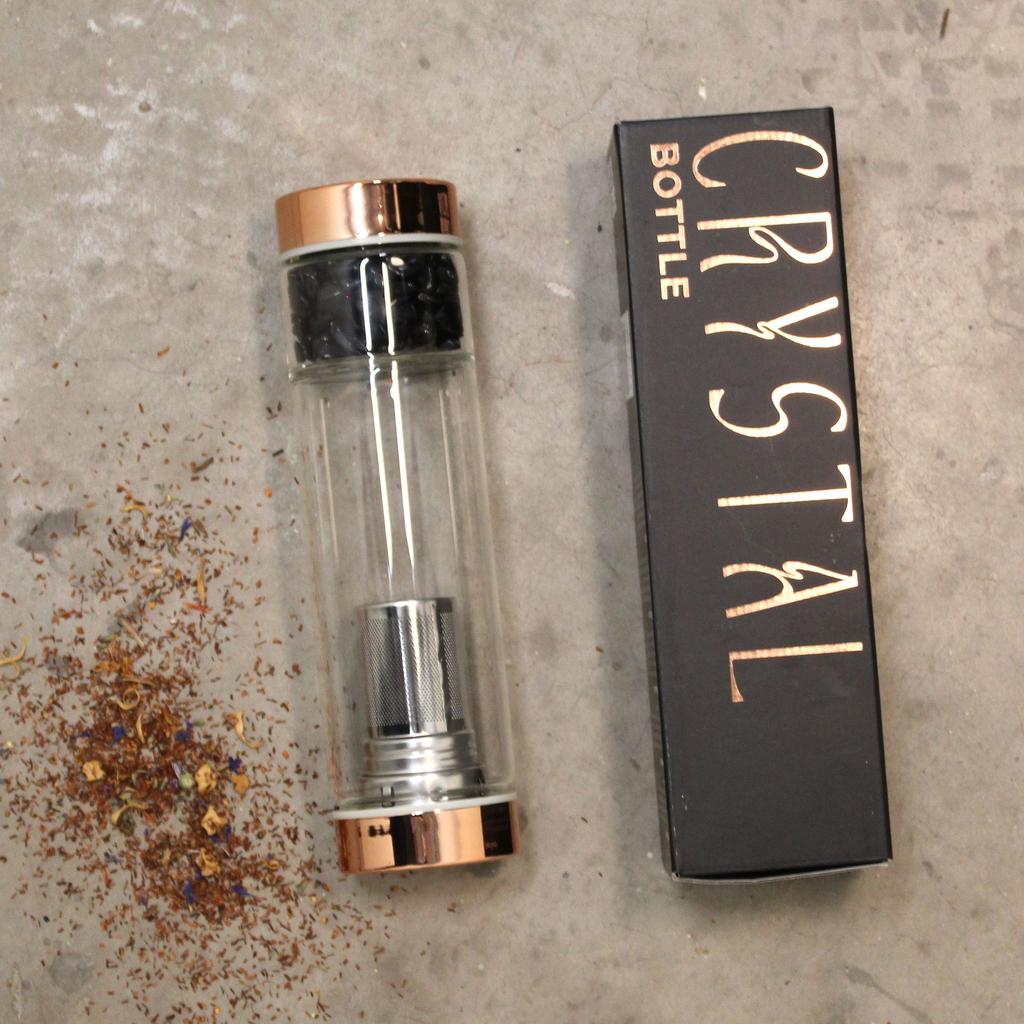 Tea Infuser Bottle Glass Onyx Crystal Rose Gold