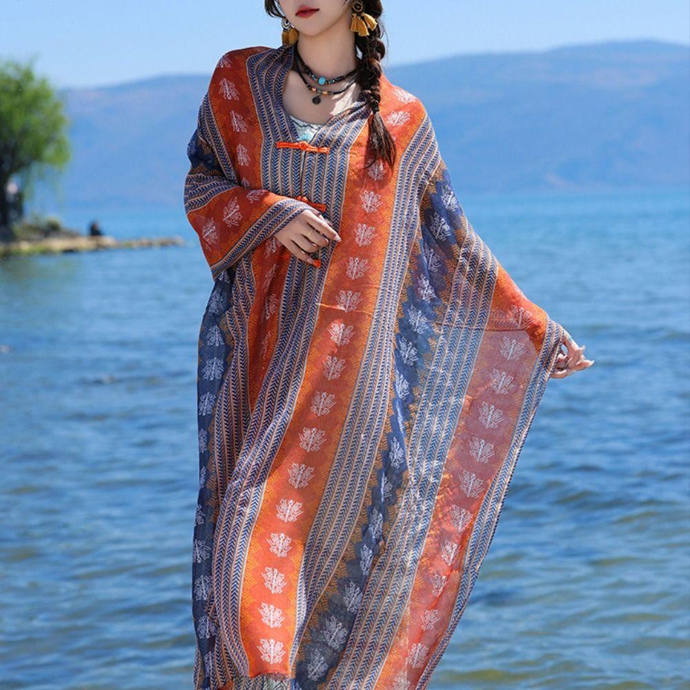 Sun Protection Ethnic Style Shawl Wraps Beach Scarf Vintage Sunscreen Shawl  Outdoor