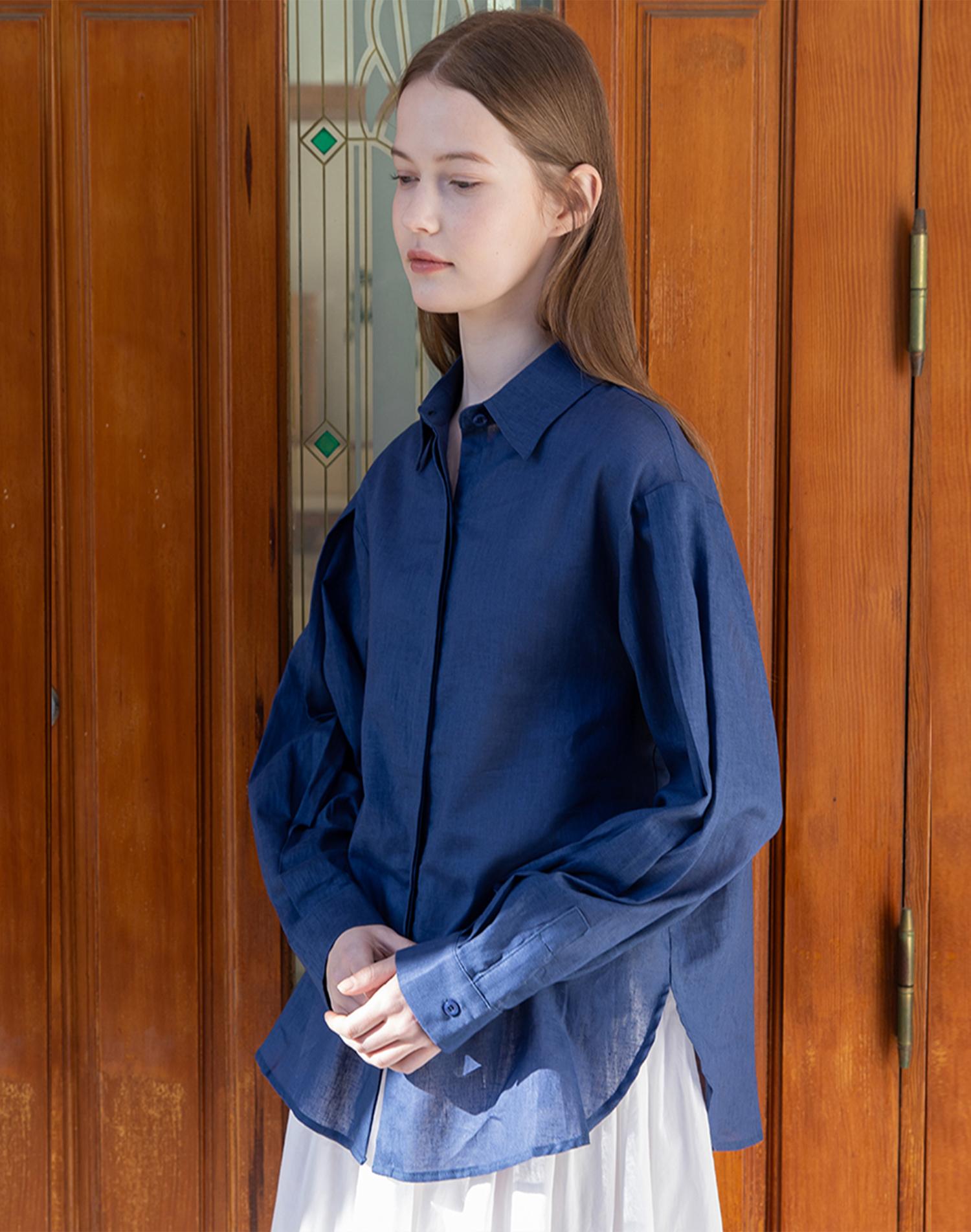 J Mark New York Pintuck Sleeve Shirt - Navy Navy/Free