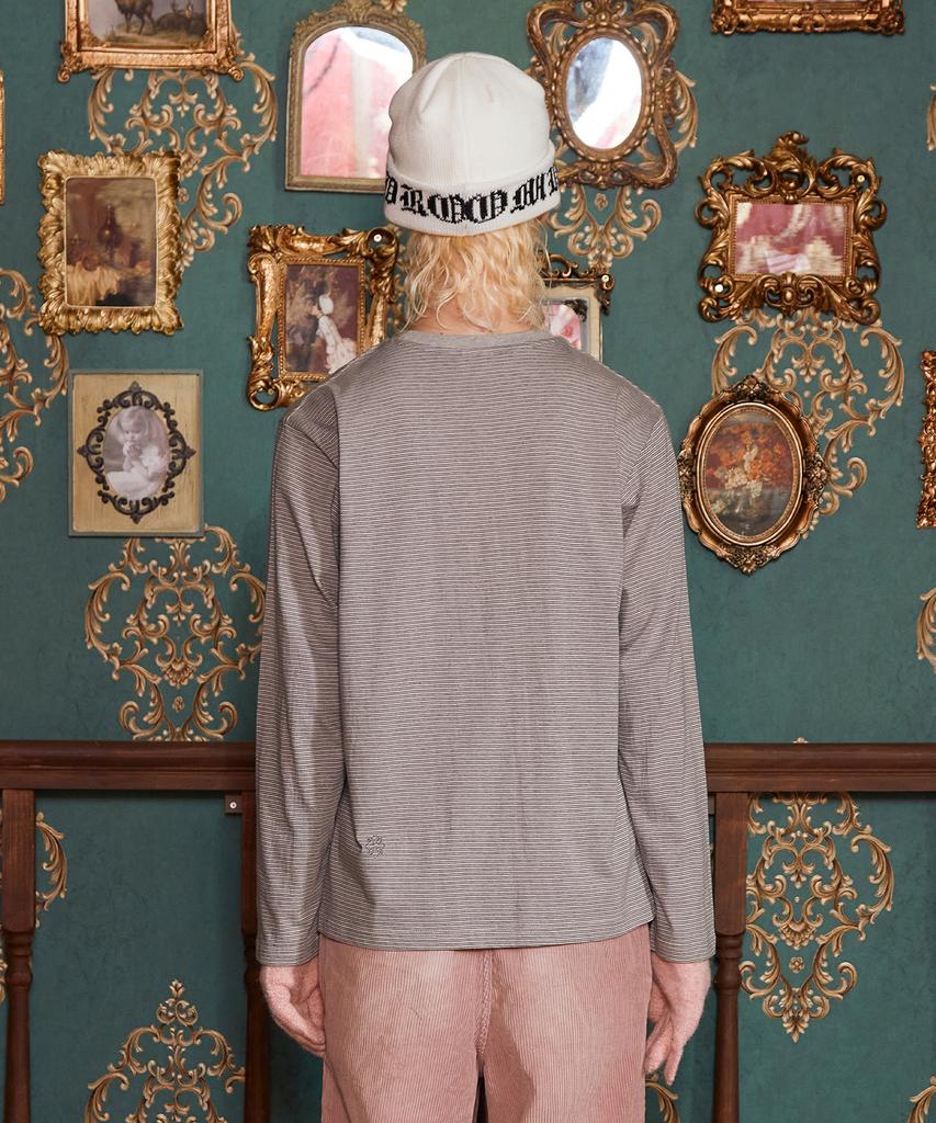 UNALLOYED Logo Stripe Long Sleeve T-Shirt / Gray