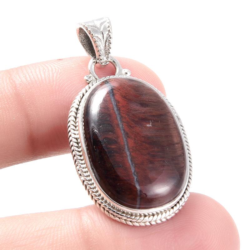 Natürlicher Roter Tigerauge Edelstein 925 Massiv Sterlingsilber Anhänger 1,5" d9a29