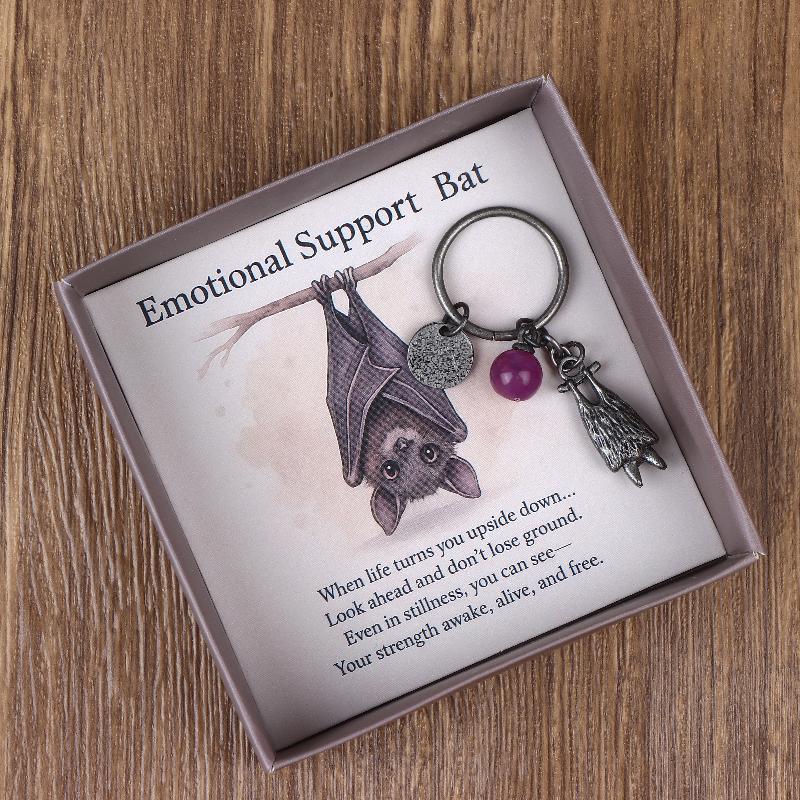 Bat Inspirational Keychain Emotional Support Bat Keychain Metal Bat Pendant With Inspirational Poetry Card Bats Keyring