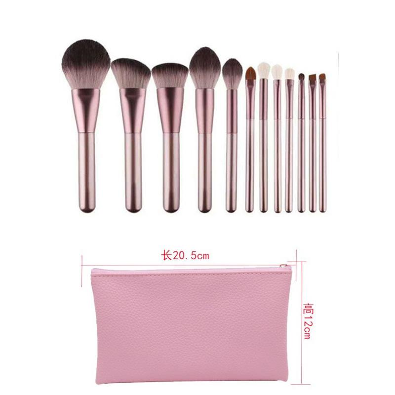 Pincel de base pincel de pó solto pincel de sombra para os olhos 12 peças conjunto de pincéis de maquiagem lã lilás pequena série uva bolsa de pincéis de maquiagem