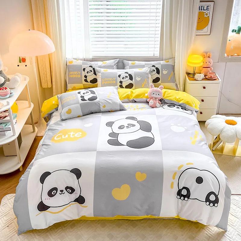 Cartoon Happy Panda Duvet Cover with Pillowcase, Bedding Set for Adult Boy Girl Bedroom Decoration Gift Single Double Size