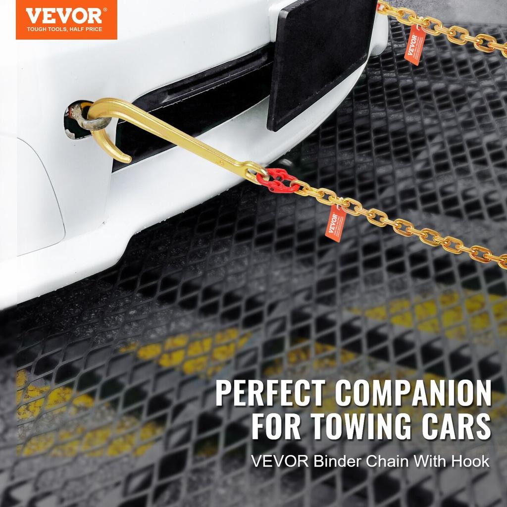 2PCS 5/16"x6' G80 Tow Chain 15" J Hook Long Shank RTJ & Grab Hooks Wrecker