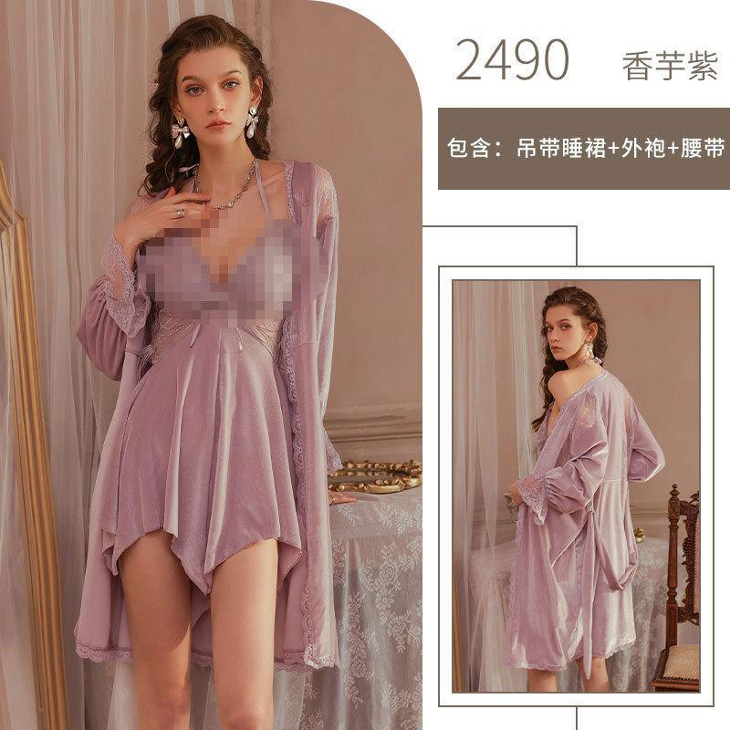 Sex Underwear Velvet Autumn and Winter Sleeveless Sexy Lace Hollow Suspender Couple Flirting Set