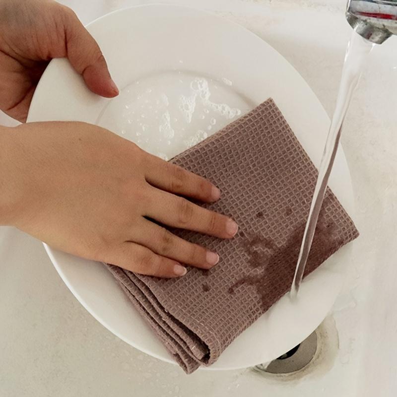 Waffle Dish Towels, Household Kitchen Plain Rags, Thickened Cleaning Cloth, Kitchen Absorbent Square Towel, Mixed Color