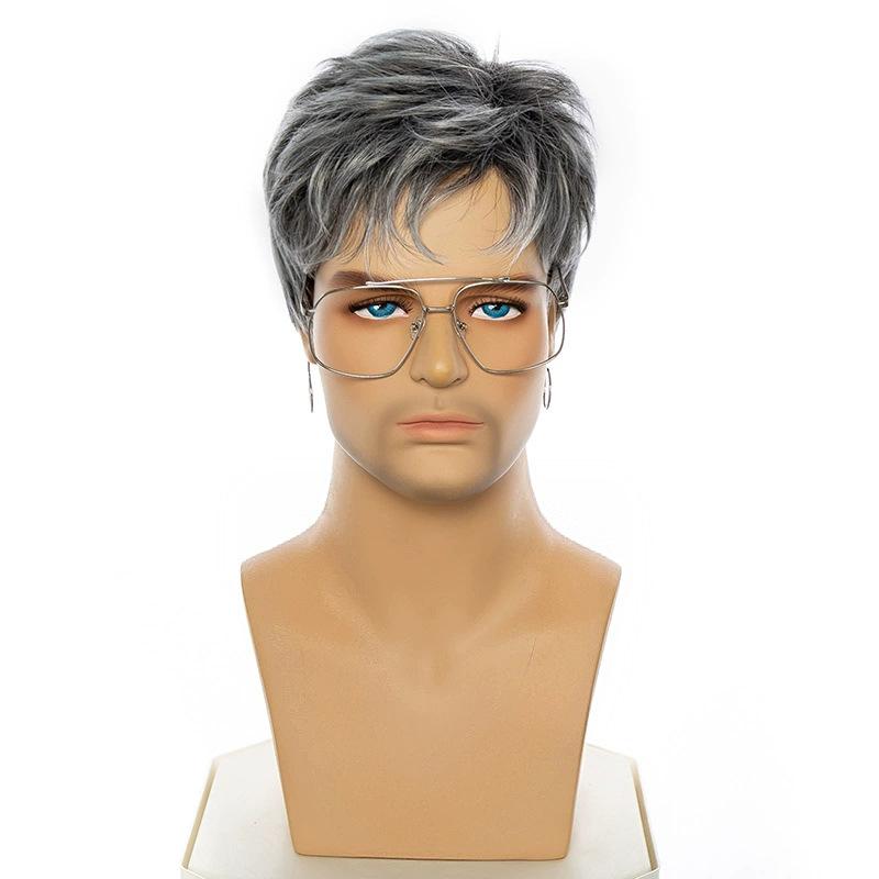 Men's Fashion Textured Straight Wig, Gradient Grey High-Temperature Fiber Hairpiece