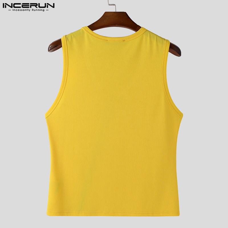 INCERUN Men V Neck Sleeveless Zip-up Casual Fitted Rib Tank Tops