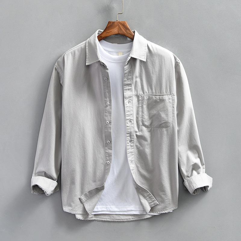 Japanese Style Cargo Mens Long Sleeved Shirts Spring and Autumn Casual Shirt Pocket Pure Cotton Button Shirt Daily Loose Top