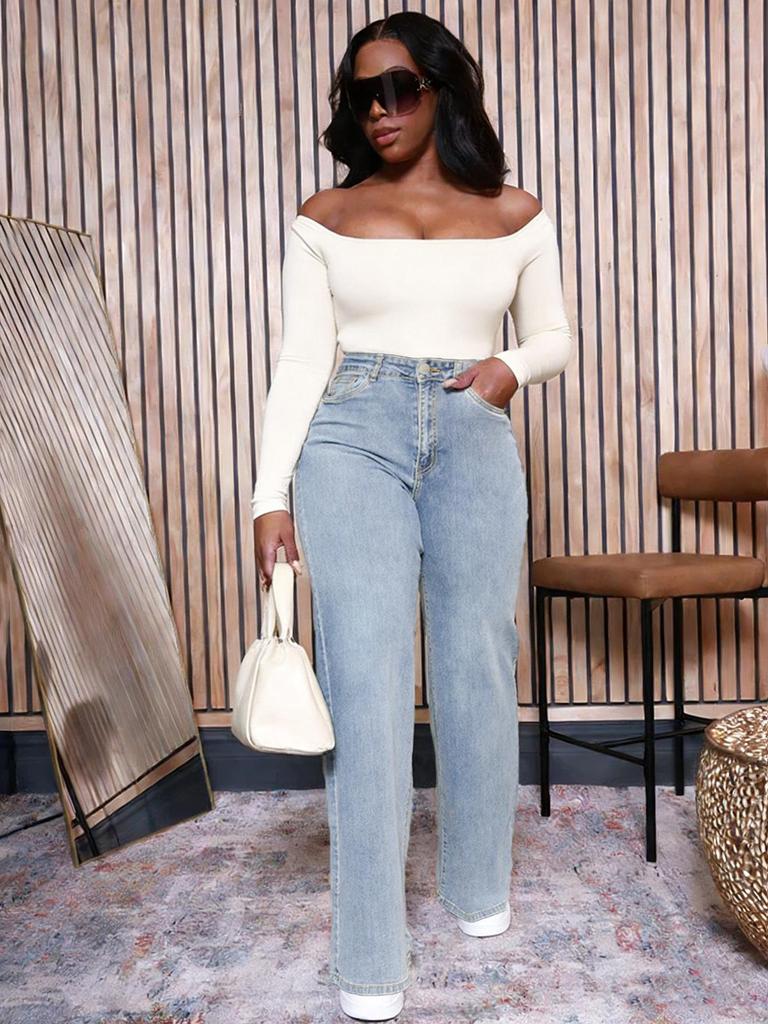 Plus Size European & American Denim Wide-Leg Pants