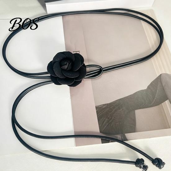 Dress Belt Belt, Floral Decor Slim Fit Waistband with Adjustable Knot Buckle, Camellia Flower Pattern Thin Waist Cincher