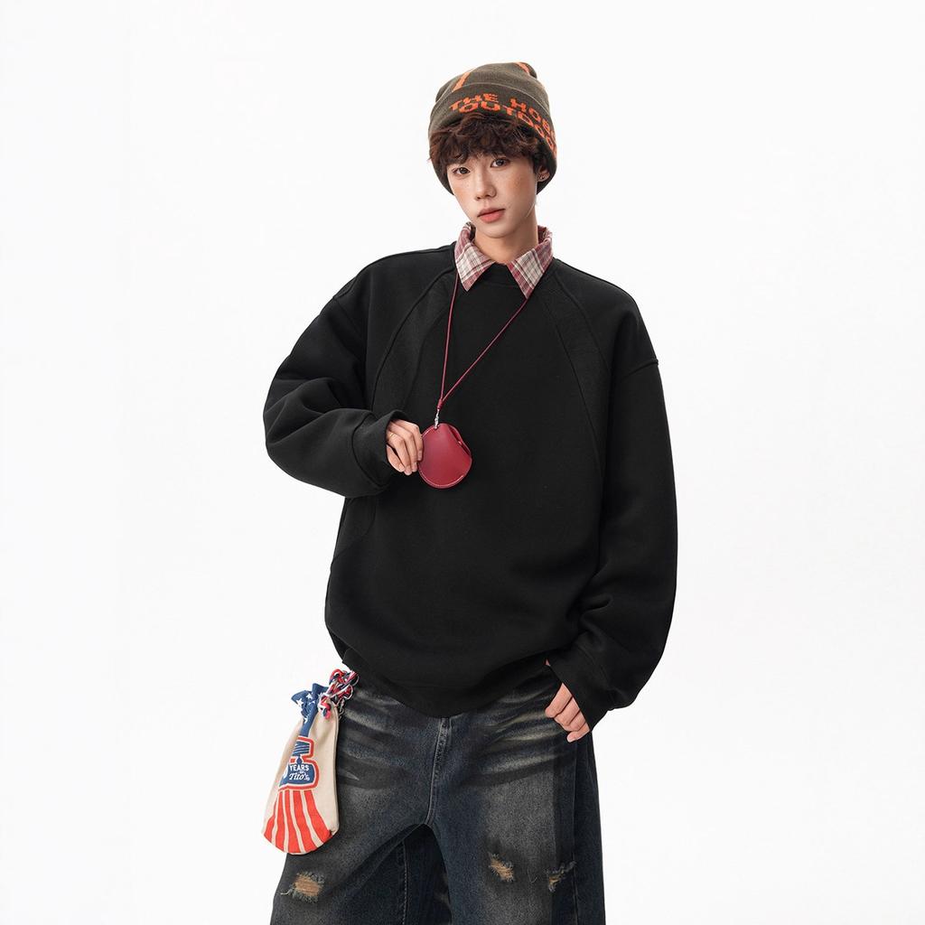 American splicing sweater men's and women's autumn teen loose crew neck top