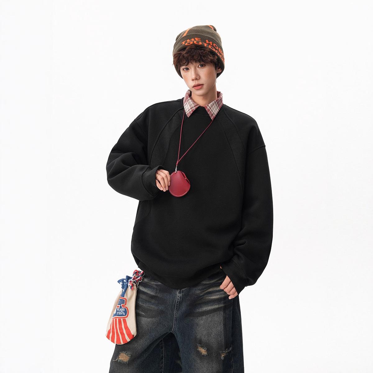 

Американский свитер в стиле пэчворк мужской и женский осенний подростковый свободный топ с круглым вырезом XXXL чёрный