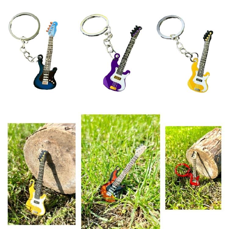 Metallfarbe Edelstahl Gitarre Auto Schlüsselanhänger Anhänger Klein Frisch Runde Schnalle
