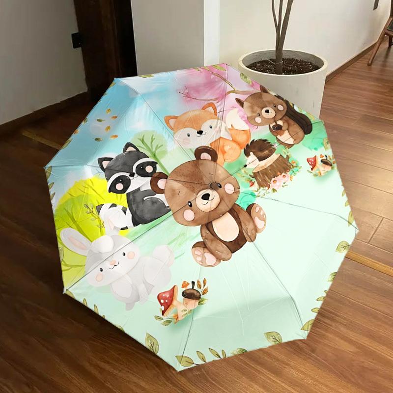 1pc Forest Animals Automatic Open/Close Umbrella, Folding Compact Umbrella with Lightweight Design for Women/Men yy251011093