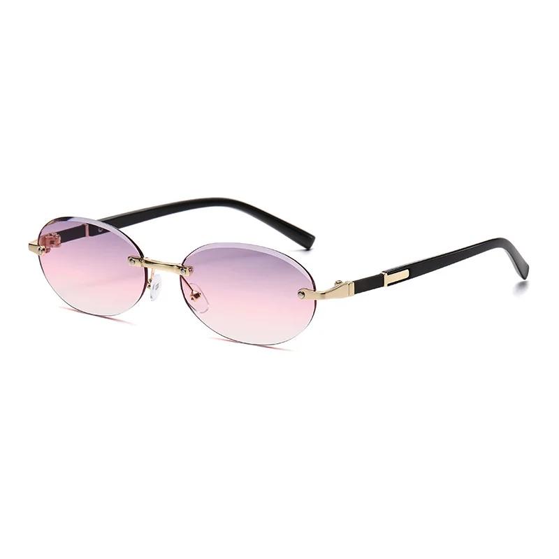Personalized Oval Frame Sunglasses Women Men Retro Metal High-end Sun Glasses Luxuy Frameless Trimming Traveling UV400 Eyewear