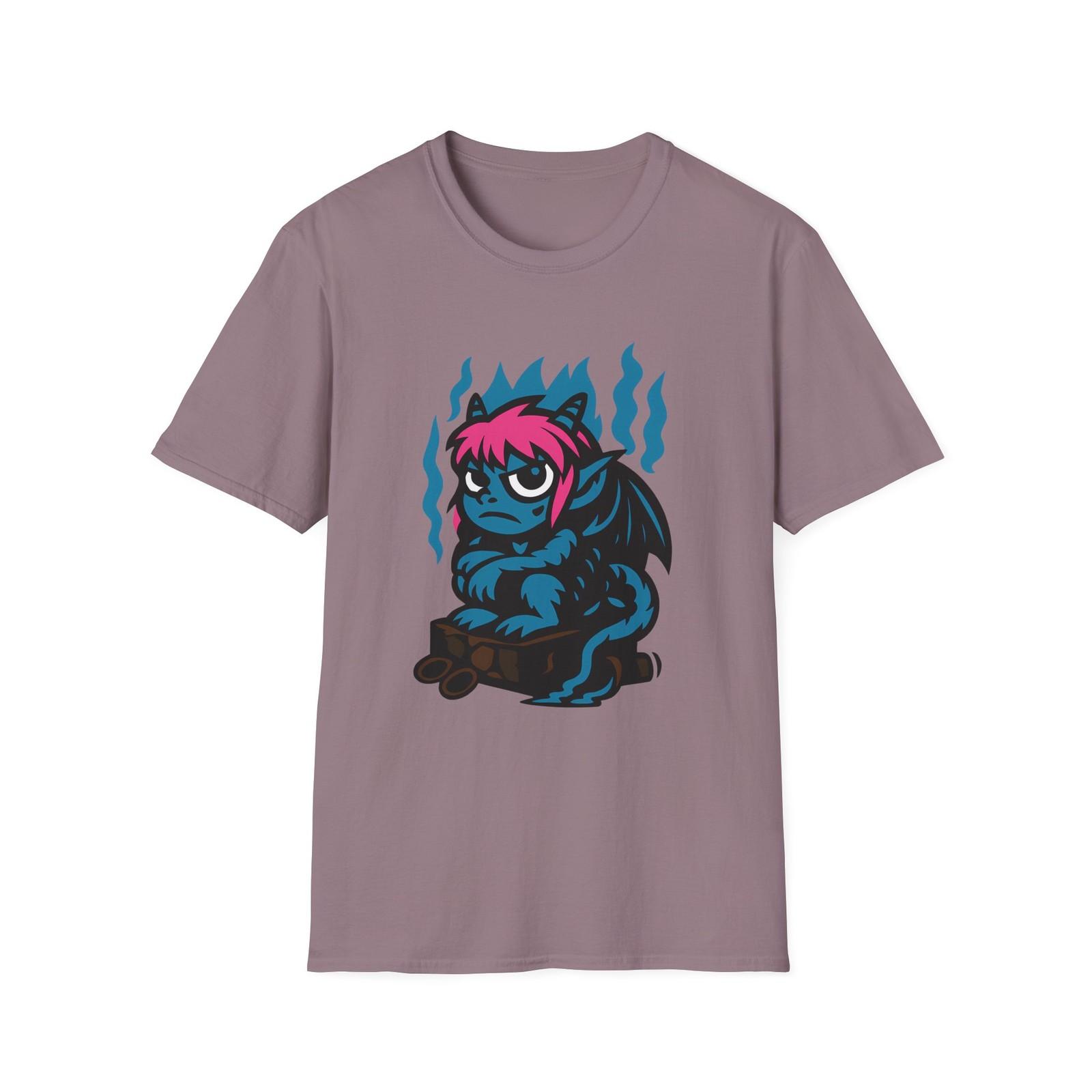 Unisex Softstyle Grumpy Demon T-Shirt Mens Womens Tees Top – Cartoon Creature / Fantasy ArT Shirt Mens Womens Tees Top M