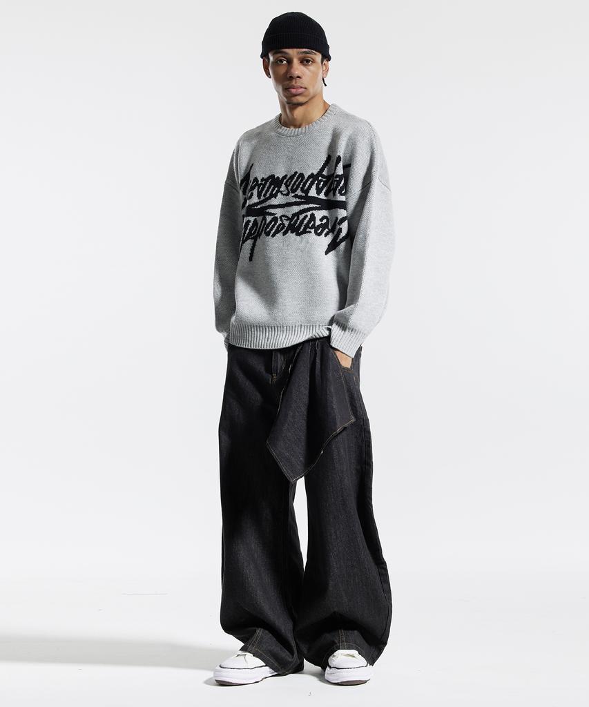 CREAM SODA LAB Big Graphic Jacquard Knit Sweatshirt Gray