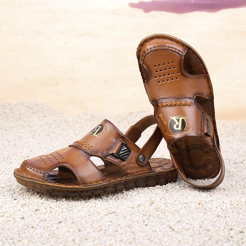 Fashion New Handmade Summer Sandals Men Breathable Leather Shoes Man Outdoor Men Sandals Antiskid Beach Sandals Hollow Shoes Footwear