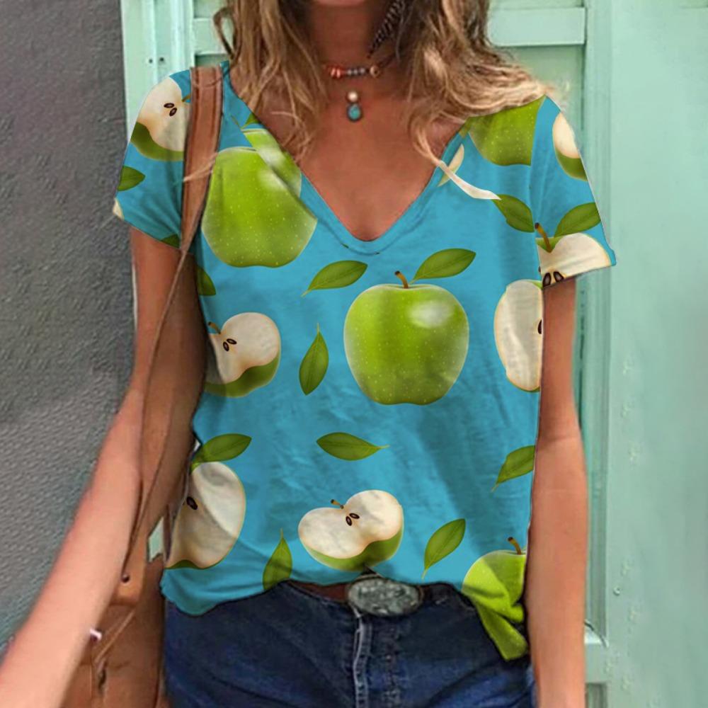 Tropical Plant Fruit 3D Printing T-shirt Summer Women's V-neck T-shirt Street Women's Clothing