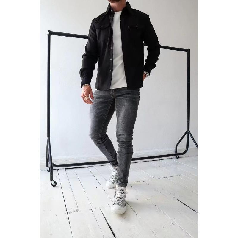 

Autumn and Winter European and American Men s Clothing, Youth Casual Men s Shirts Spring and Autumn Shirt XXL чорний